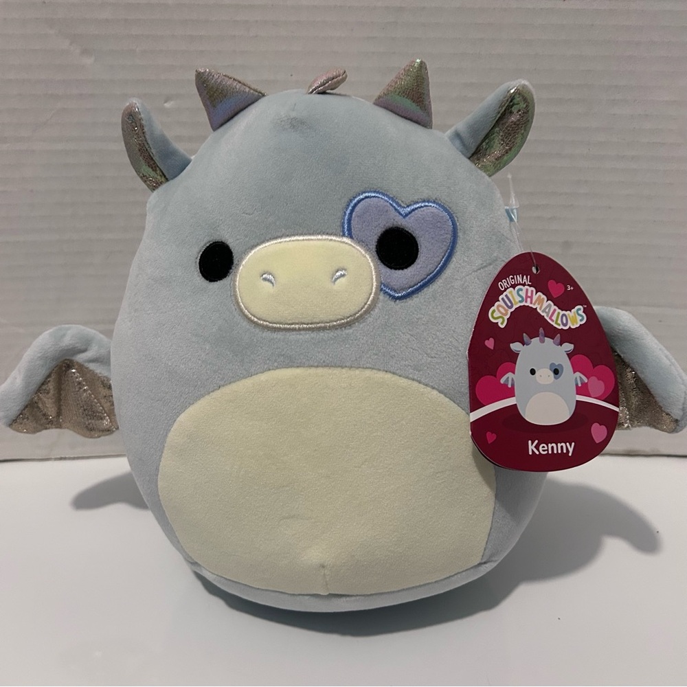 Squishmallows Kenny the Dragon Plush Toy - pale blue and Cream